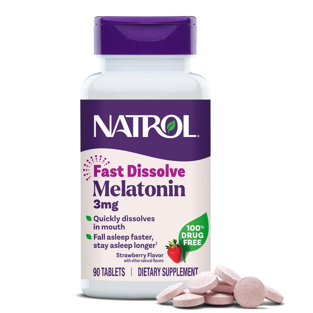 Natrol 3mg Snabbupplösta tabletter Melatonin Strawberry smak