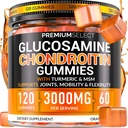 Glukosamin Chondroitin Gummies för gemensamt stöd - 120 Glukosamin Gummies Extra Strength 3000mg med MSM, gurkmeja, kalcium, vitamin D3 - Sugar Free Vegan Adults Supplement - Flexibilitet och rörlighet