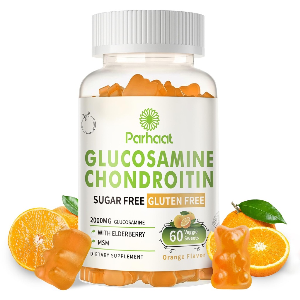 Glukosamin Chondroitin Gummies med MSM & Elderberry Extra Strength - Gemensamt stöd, Antioxidant Immune Support Supplement för vuxna, män och kvinnor. Orange