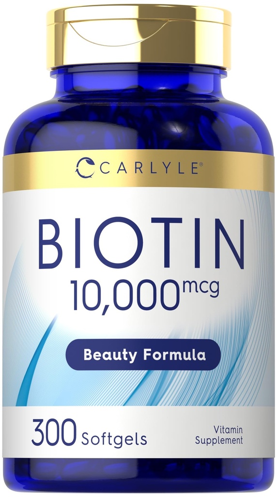 Carlyle Biotin 10000mcg | 300 Softgels | Max Strength for Hair, Skin, and Nails | Non-GMO, Gluten Free Supplement