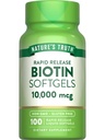 Naturens sanning Biotin 10 000mcg | Snabb frisättning Softgels | 100 greve | Non-GMO & Gluten fri tillägg