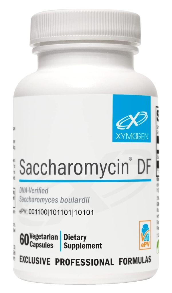 XYMOGEN Saccharomycin 10B - Stomach Acid-Resistent, DNA-Verified Saccharomyces boulardii - Dairy Free Yeast Probiotics for Gut Support & Immune Health - Tidigare Saccharomycin DF (60 kapslar)
