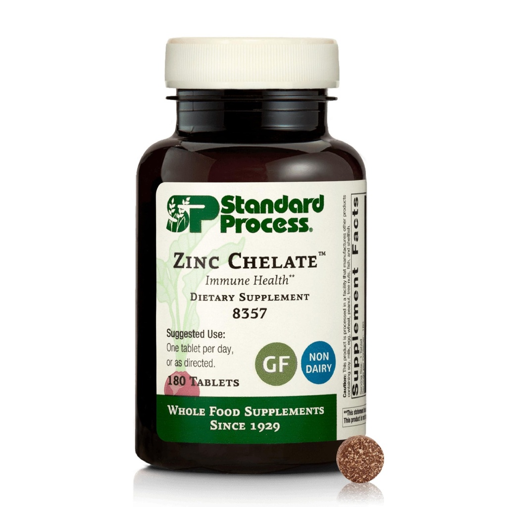 Standardprocess Zink Chelate - Erbjuder naturligt immunstöd och hjälper hudhälsa - Utmärkt källa av Zink - Glutenfri, icke-mejeri och icke-soy - 180 tabletter