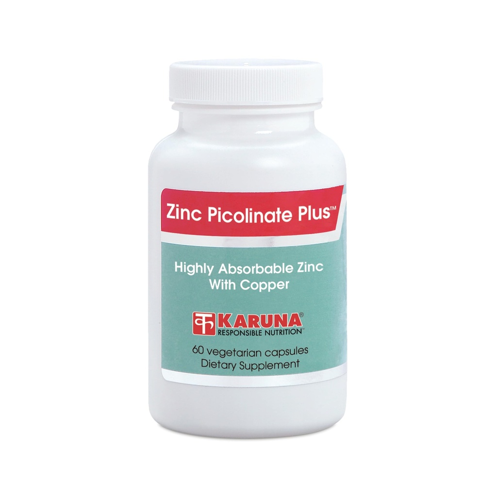 Karuna Zinc Picolinate Plus 60 vegetariska kapslar | 25 MG Plus 2.5 MG Copper för BALACED långsiktig användning | Stödja immunfunktion, hudhälsa, utveckling och övergripande välbefinnande.