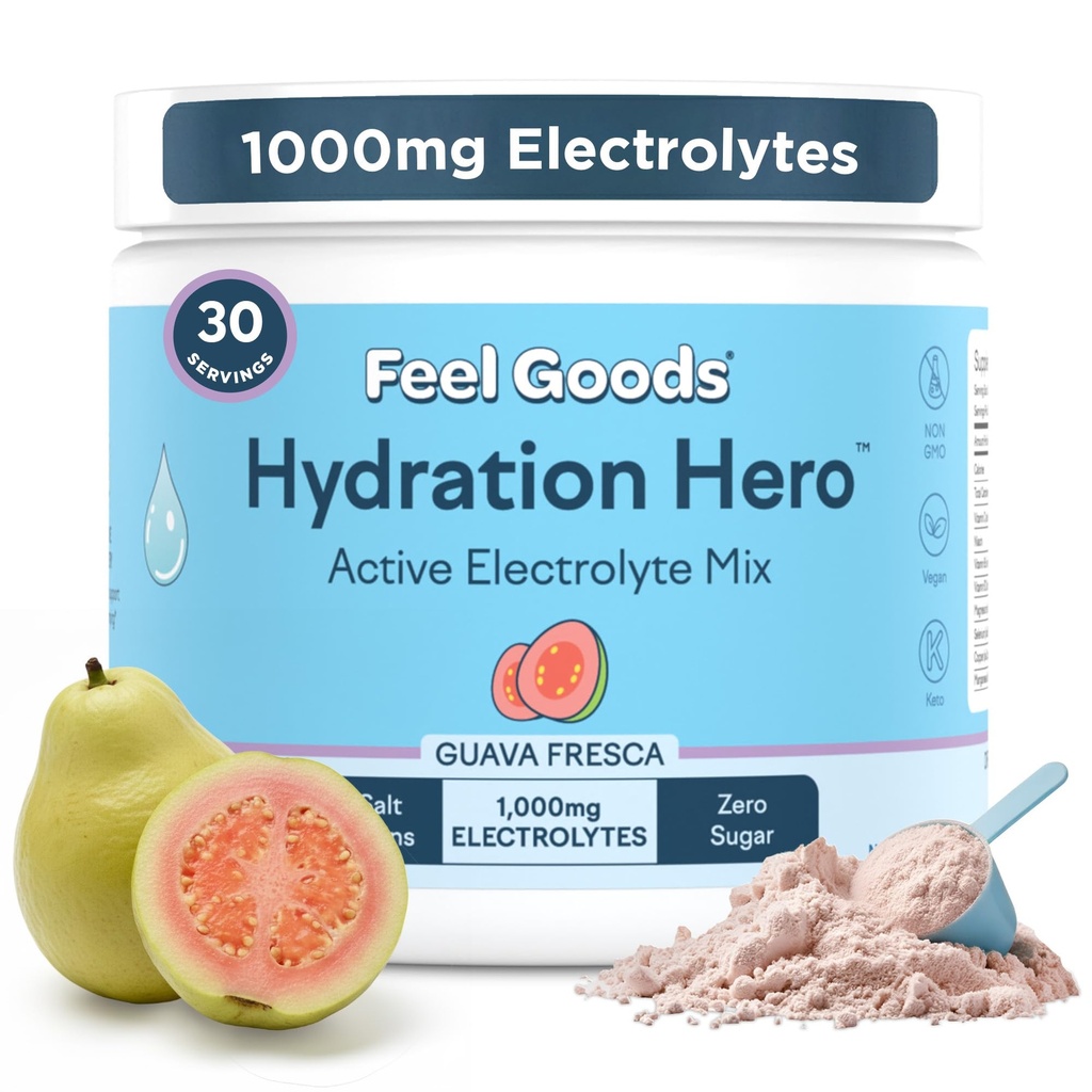 Känna varor Hydration Hero, 1000mg Electrolytes Powder, Sugar Free, Magnesium, Organic Aloe Vera, Organic Aloe, L Theanine, Vitamin C & B12, Non GMO, Keto, Vegan | Guava Fresca, 30 portioner