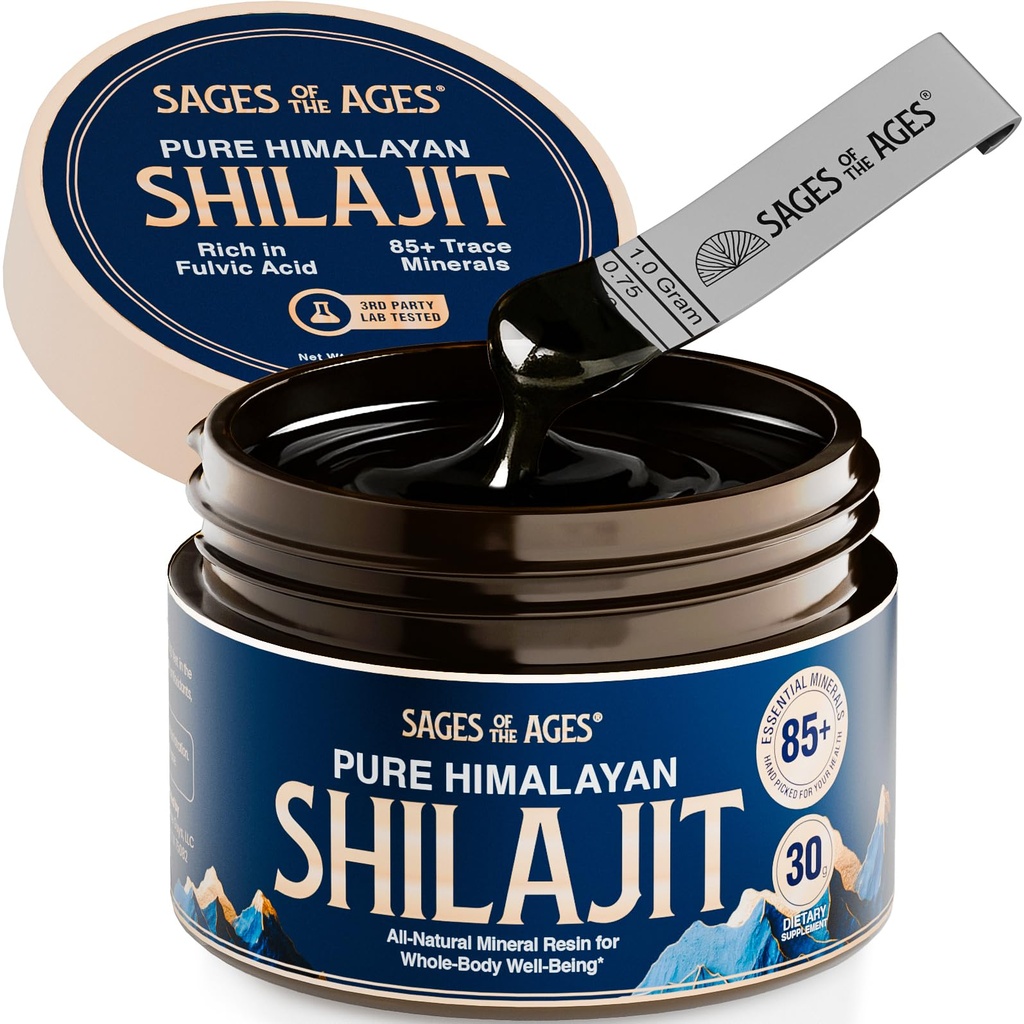 Ren Himalayan Shilajit Resin - 500 mg Max Styrka Organic Fulvic Acid Complex för Män & Kvinnor - Lab Testad med 85+ Spår Mineraler - Energi, Stamina & Mental Performance - 30 g Jar