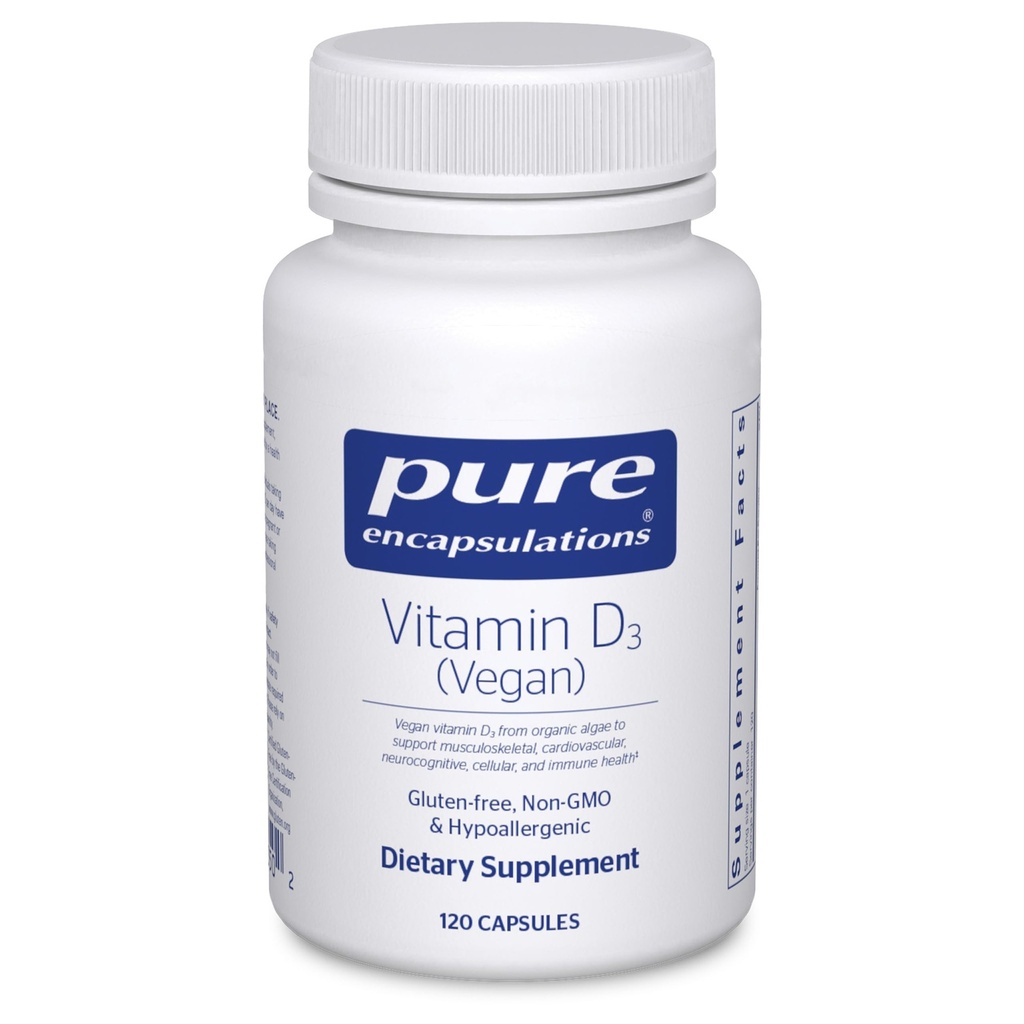 Rena inkapslingar vitamin D3 Vegan | Stöd för Muskuloskeletal, kardiovaskulär, neurokoognitiv, cellulär och immunhälsa * 120 kapslar