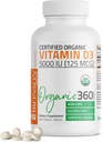 Bronson Vitamin D3 5,000 IE (125 mcg) Certifierad organisk hög styrka icke-GMO Vitamin D Supplement, 360 tabletter