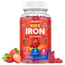 Järngummies för barn och tonåringar, barn multivitamin med järntillskott, kalcium, folat, zink, prebiotikum - för blodbyggare och energistöd, järnbrist - Vegan & icke-GMO - 60 greve jordgubbar