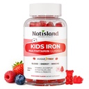 Järngummies för barn och tonåringar, barn multivitamin med järntillskott, vitamin B-komplex, A, C, D3, Calcium, Zink, DHA, prebiotisk, blodbyggare och energistöd för järnbrist, Vegan, 60 Ct