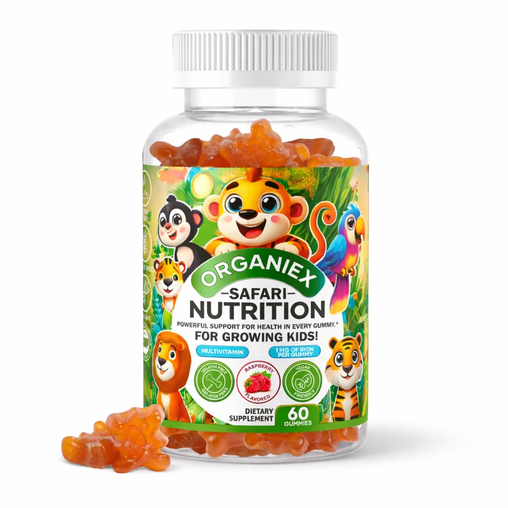 Barn multivitamin gummies med järn och zink (åldrar 2 +) | Dagliga barn vitaminer med vitamin C, D3, B12 & folat | Vegan, icke-GMO, Gluten-Free, Pectin-Based | Raspberry Flavor | 60 greve