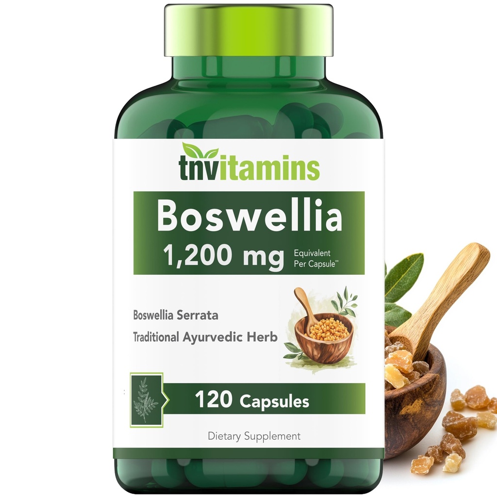 tnvitaminer Boswellia Extract Capsules, 120 greve | 1,200 mg Per Capsule | 65% Boswellic Acids + 10:1 Koncentrerad extrakt | Boswellia Serrata | Joint & Mobility Support