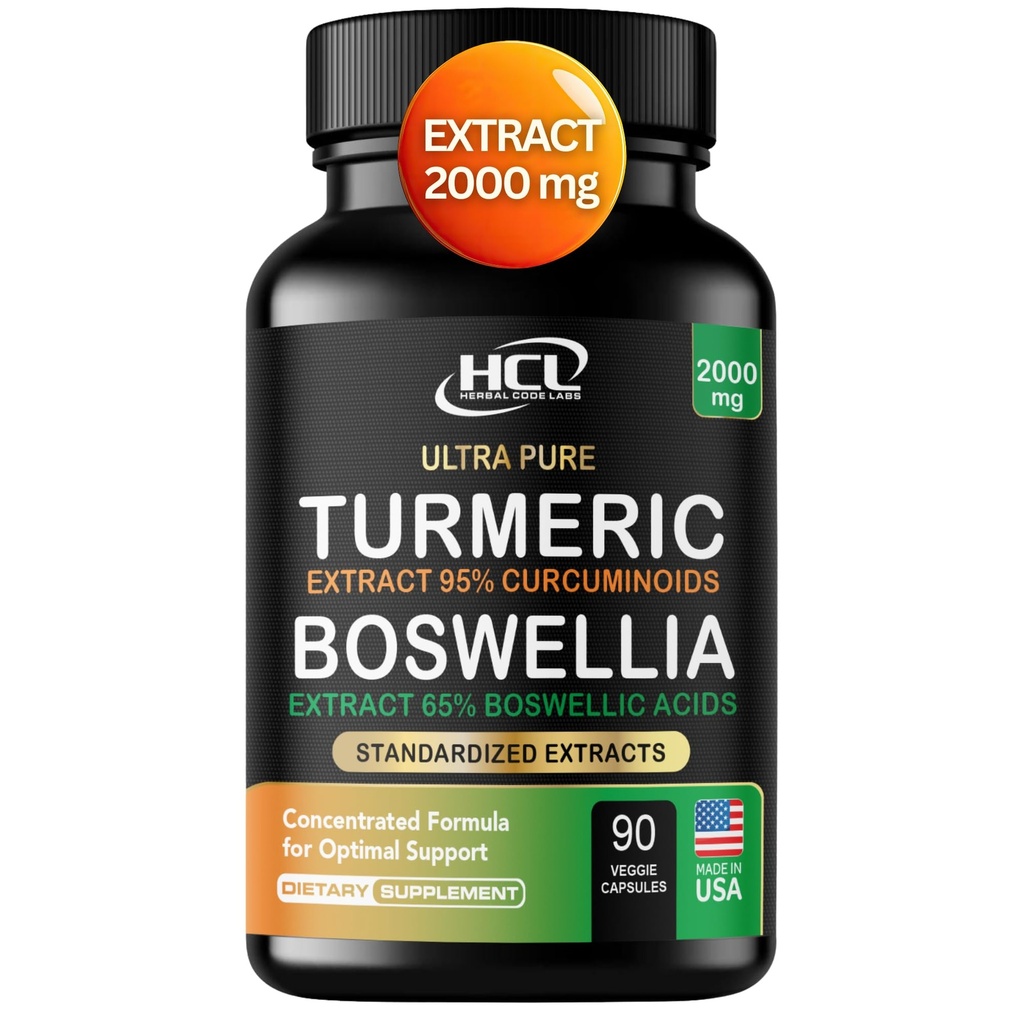 Gurkmeja Boswellia extrakt Supplement 2000 mg - Extra styrka Boswellia Serrata med gurkmeja Curcumin - 95% Curcuminoids med Boswellia extrakt kapslar - Standardiserad hög styrka - Made in USA