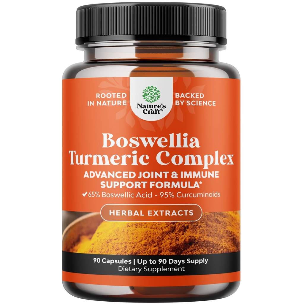 Boswellia Extract Capsules med gurkmeja - Avancerad Immun Health Support Supplement - Turmeric & Boswellia Serrata Capsules 500mg per Servering för Body Detox & Healthy Joints - 90 Count