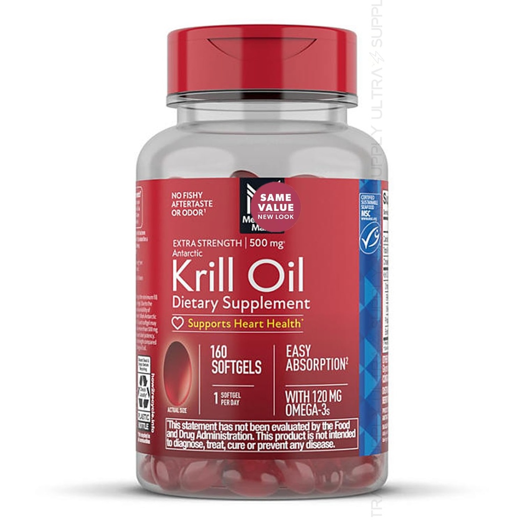 Medlemmar Mark Krill Oil (160 greve) Extra Styrka Antarktis Omega-3, 500 mg | Hjärthälsostöd, Förbättrad Absorption, Ingen Fishy Aftertaste | MSC-Certified, Pure Antarctic Source