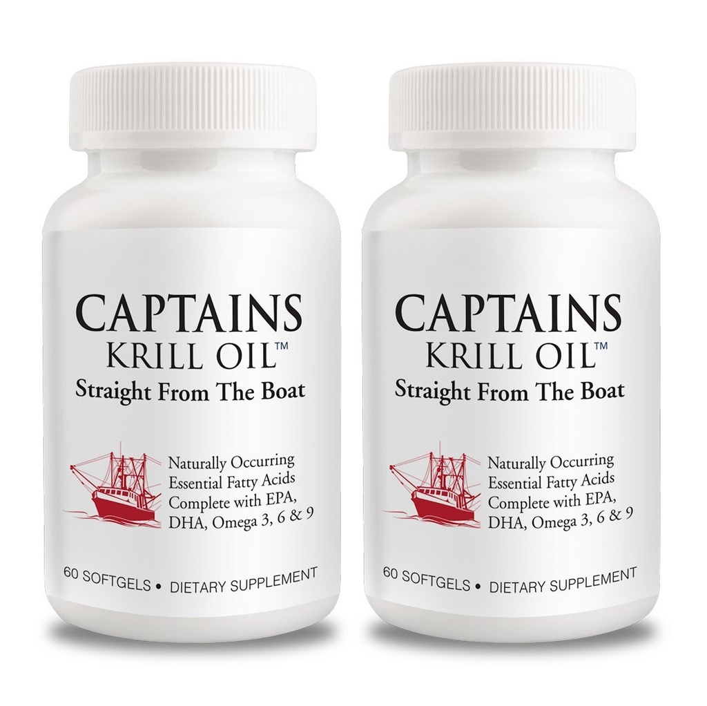 Captains Pure Antarctic Krill Oil Softgels | Omega 3 EPA, DHA med Astaxanthin & Phospholipids | Inga tillsatser eller kemikalier | 1000mg per portion, 60 kapslar, 2-Pack