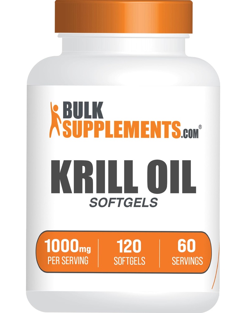 BulkSupplements.com Krill Oil 1000mg Softgels - Antarctic Krill Oil Supplement - Omega 3 Supplement, DHA Supplement - Gluten Free, 2 Softgels per Servering, 120 Count (Pack of 1)