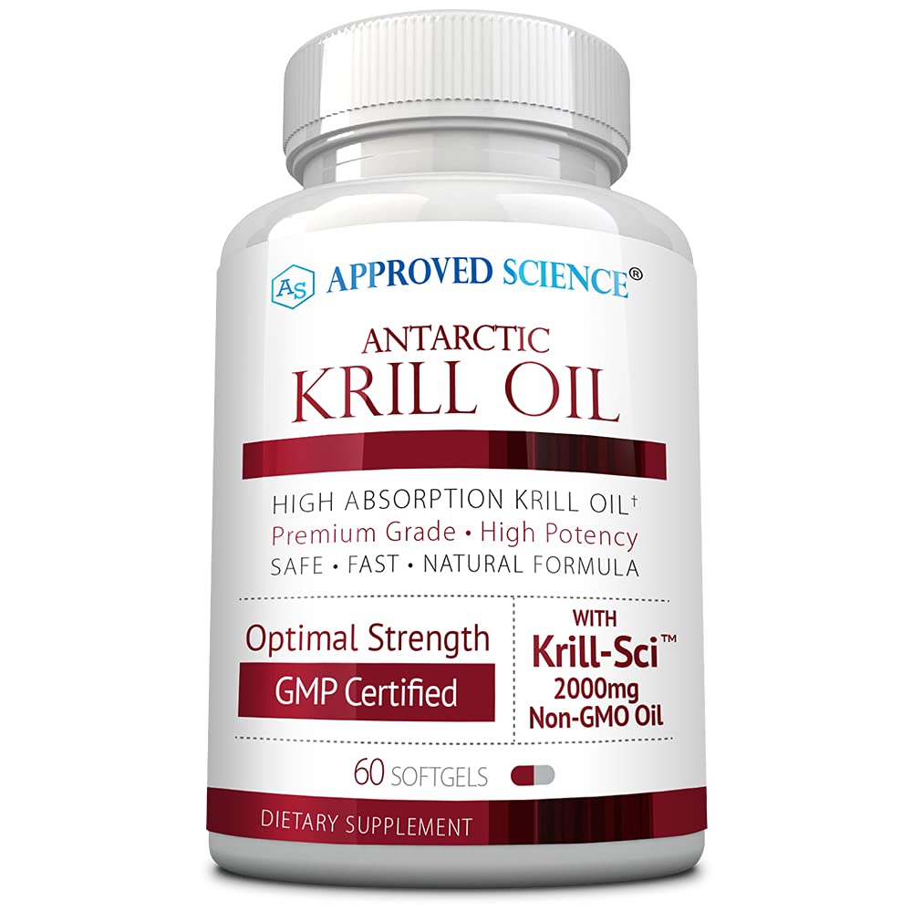 Godkänd vetenskap Krill Oil - 2000mg Antarctic Krill Oil, 650mcg Astaxanthin - 260mg EPA, 160mg DHA - 60 Softgels - 1 månads leverans