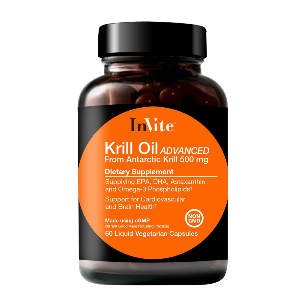 Inbjude Health Krill Oil Advanced - Stöder kardiovaskulär och hjärnhälsa - Supplies EPA, DHA, Astaxanthin och Omega-3-fosfolipider - 60 kapslar