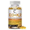 Vitamin D3 K2 Tillägg med vitamin D3 5000 IE, 200 mcg Vitamin K2 MK-7 & Natural Coconut Oil, Plant Based 2-1 Formel för ben, tänder, muskel och immunhälsostöd,120 Softgel kapslar