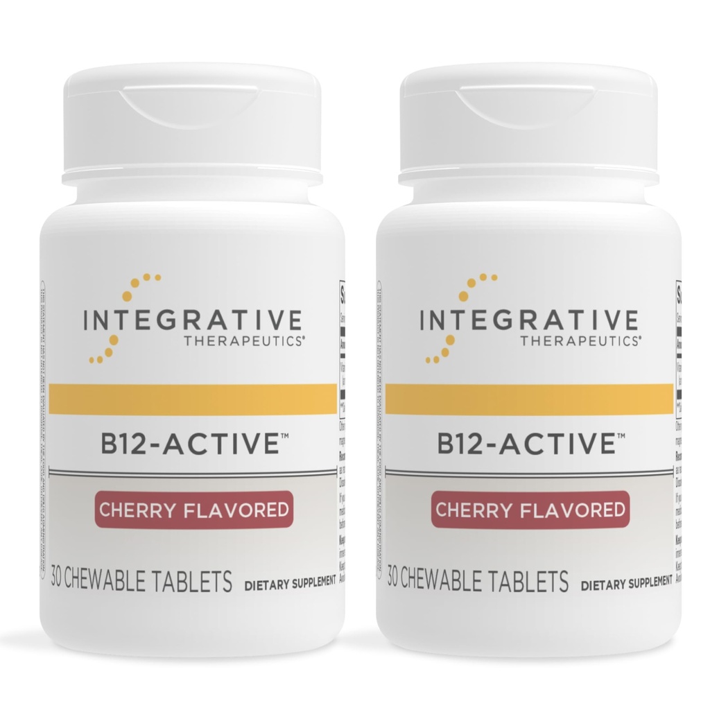 Integrativ terapeutik B-12 Active, Vitamin B12, stöder nervfunktion *, Cherry Flavored, 30 Chewable Tablets - 2 Pack