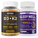 NEVISS Vitamin D3K2 5000IU Gummies + Melatonin 60mg för vuxna Bundle