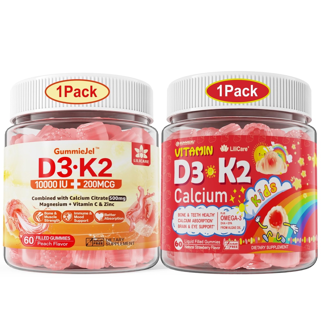 LILICARE Bundle Vitamin D3K2 Gummies för barn & D3K2 Gummies för vuxna