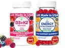 Lunakai USA Made D3+K2 med Calcium & Energy B12 Gummies Bundle – Vegan, Non-GMO – 60 Gummies