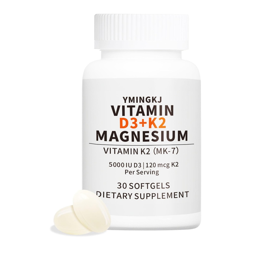 Vitamin D3 K2 5000 IE Softgels med Magnesium Supplement - & 120mcg MK-7 K2 för Bone Health & Immune Support - Non-GMO & Gluten-Free Softgels med MCT Oil-30 Softgel