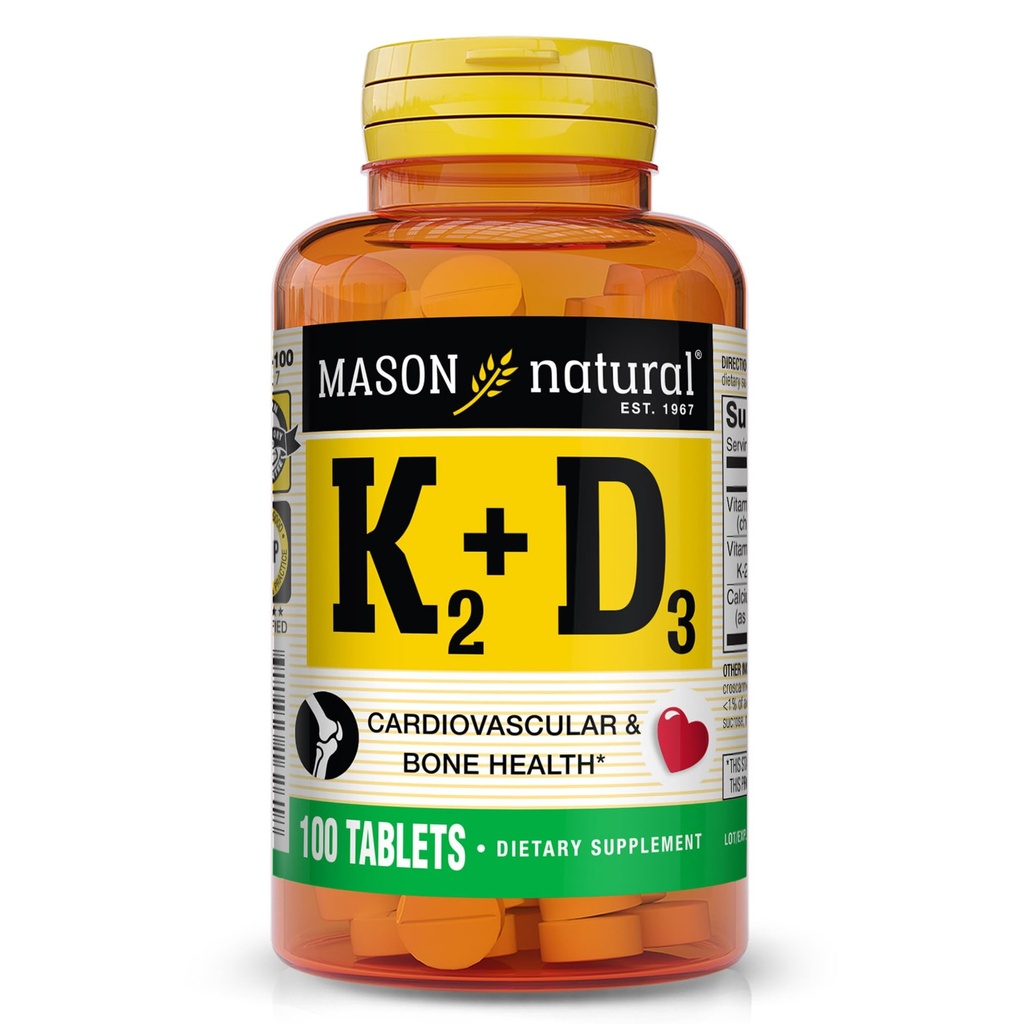 MASON NATURAL Vitamin K2 + D3, 100,Day Supply, med Calcium för normalt ben och muskelstöd, tabletter