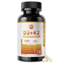 M tum Vitamin D3 K2 med Magnesium, Vitamin D3 10000 IE, Vitamin K2 MK-7 240 mcg, 6-i-1 K2 D3 Vitamin Supplement med Quercetin för ben, Immune & Moo*d Support, Högt Biotillgänglig, 120 kapslar