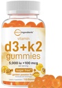 Micro Ingredients Vitamin D3 K2 Gummies, 120 greve | 5 000 IE Vitamin D + 100 mcg K2 MK-7 | Ben, Immune & Heart Health Supplements* | Sugar Free Golden Passion Fruit Flavor | Non-GMO, Gluten Free