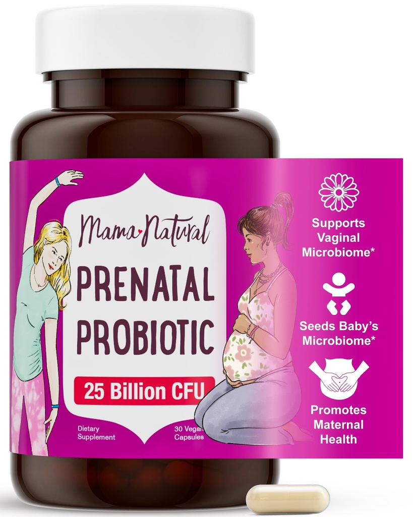 Mama Natural Prenatal Probiotika för kvinnor - Gut & Immune Support för graviditet, amning & postpartum * 25 miljarder CFU, 12 Strain Probiotic & Prebiotic Blend för att stödja mamma och baby