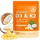 Vitamin D3 K2, D3 K2 Vitamin 10000 iu Supplement Med kokosolja Softgels, 2 i 1 Formel 200 mcg (MK-7) Komplexa Softgels Support Calcium Absorption, Immune, Bone Health D3 K2 Vitamin - 120 Softgels