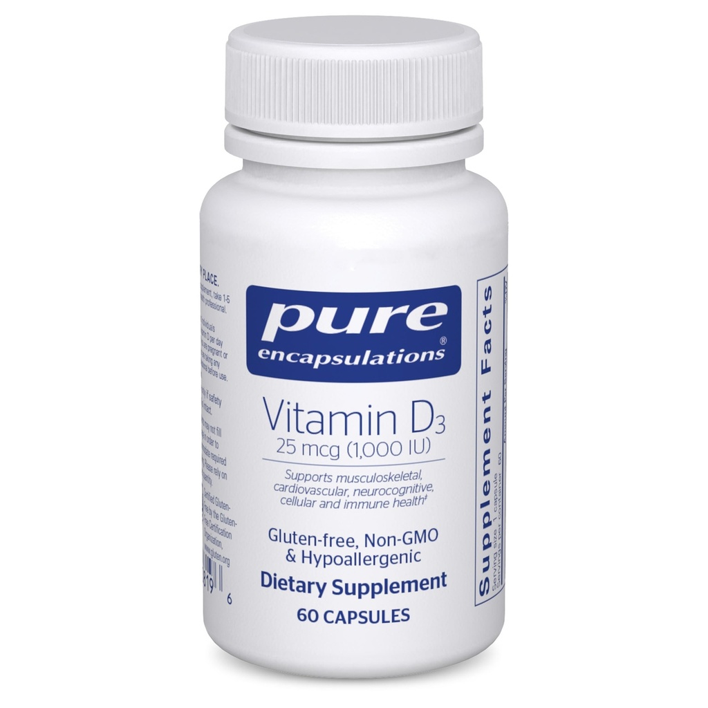 Rena inkapslingar vitamin D3 25 mcg (1 000 IE) - Tillägg för att stödja ben, gemensam, bröst, hjärta, kolon & immunhälsa - med Premium Vitamin D - 60 kapslar