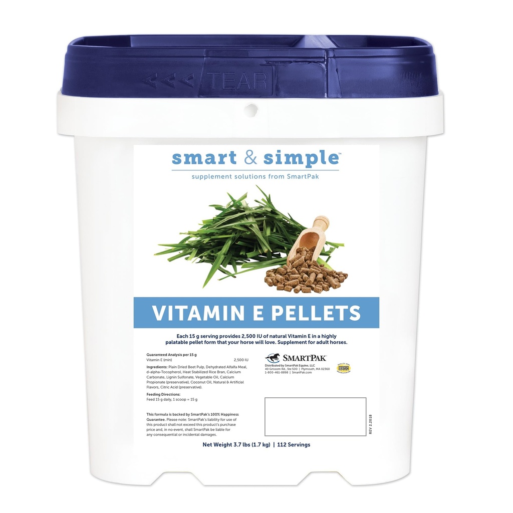 Smart & Simple Vitamin E Pellets | Hästtillskott Pellets | Vitamin E för hästar | Immune Support | Pellets Form för Easy Feeding | 112 portioner | 3,7 LB Bucket