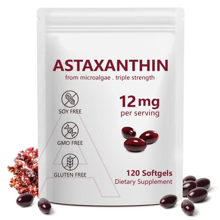 Astaxanthin 12mg, 120 Softgels, 4 månaders leverans, Premium Astaxanthin Antioxidant Supplements med antioxidantaktivitet, stöder öga, immun, gemensam, hudhälsa, inre cirkulation
