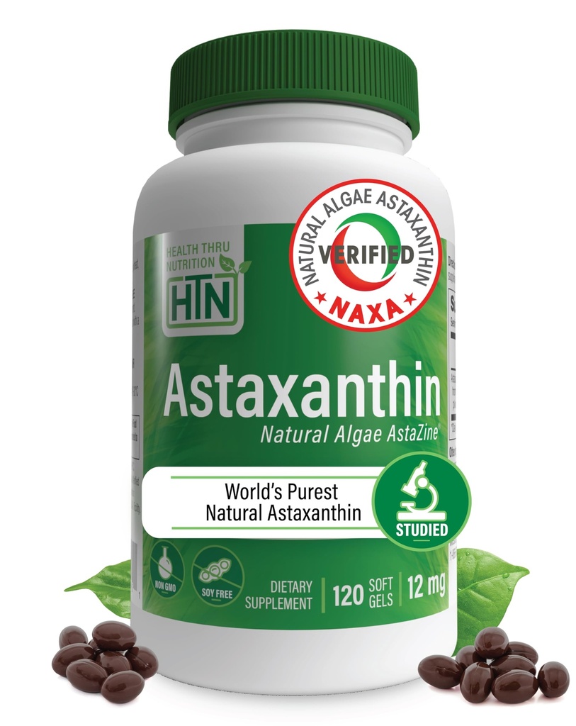 Health Thru Nutrition Astaxanthin Triple Strength 12mg Supplement 120 Softgels | AstaZine från Algae Organiskt odlad i Pristine Himalayan Water | Hud och Vision Support