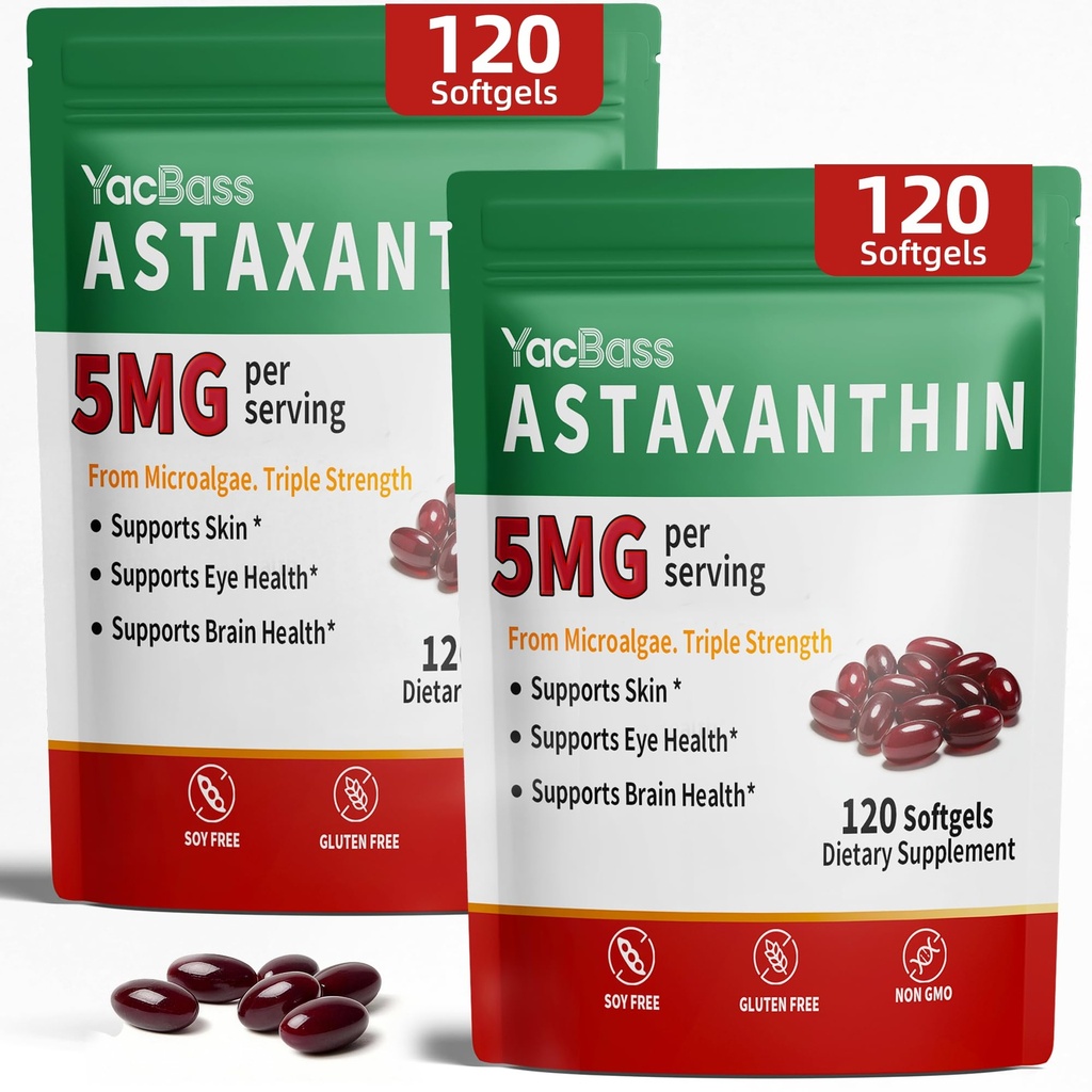 2Pack Astaxanthin Supplements 12mg - Premium Astaxanthin för öga, hjärna, hud och immunsupport, Microalgae Source, 240 Softgels