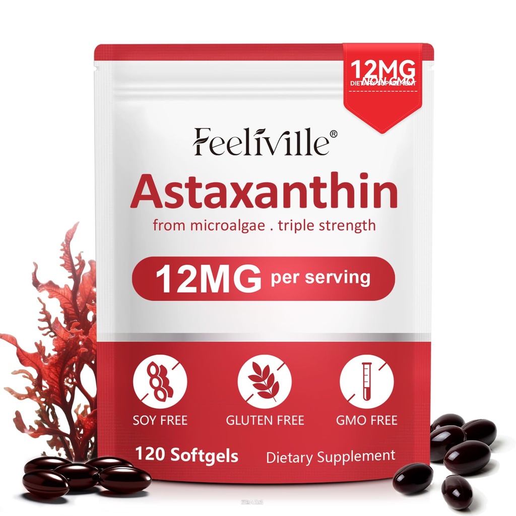 Astaxanthin 12mg, 120 Softgels, 4 Month Supply | Premium Astaxanthin Antioxidant Supplements | Fresh Microalgae Source | Stöder Eye, Joint, Intern Circulation, Skin Health