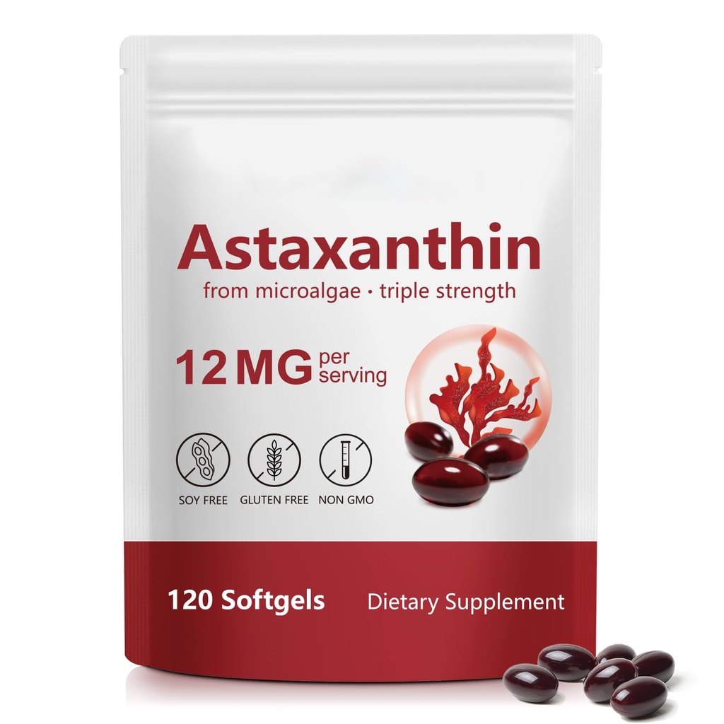Astaxanthin 12mg, 120 Softgels, 4 Month Supply | Premium Astaxanthin Antioxidant Supplements - Stöder öga, immun, gemensam, hudhälsa och inre cirkulation, lätt att svälja, icke-GMO