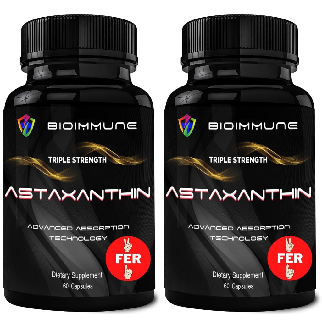 BioImmune 2 Pack Triple Strength AstaQuilTM Astaxanthin 12mg Förbättrad Absorption, 120 Softgels w/Organic Coconut Oil. Kraftfull Antioxidant för öga, gemensam och hjärthälsa