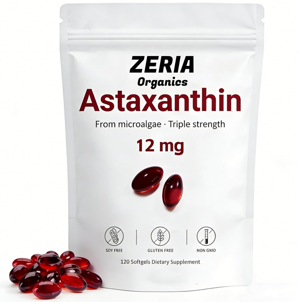 Astaxanthin 12mg, Natural Astaxanthin Supplements Algae, 120 Softgels 4-månaders leverans