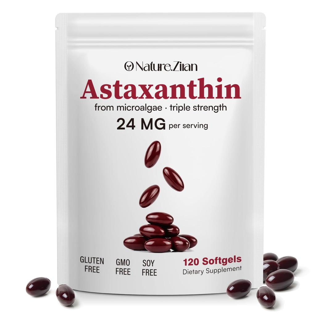 O NATURE . ZIRAN Astaxanthin Supplements 24mg, Antioxidanter Supplement, Supports for Eye &Joint &Skin Health| 4 Månadsförsörjning | 120 Softgels