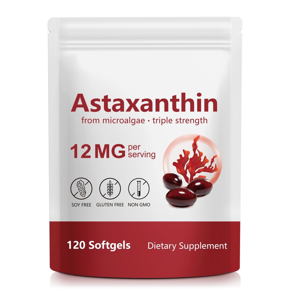 Astaxantintillskott, stöder öga, gemensam, inre cirkulation, hudhälsa, astaxanthina antioxidanttillskott (1Bag120P)