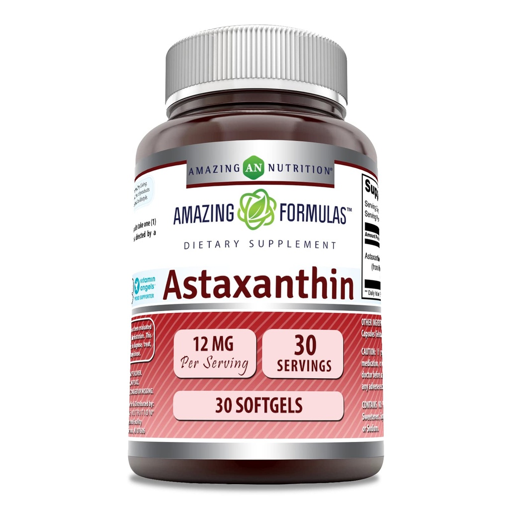 Fantastiska formler Astaxanthin Supplement | 12 Mg Per Serving | 30 Softgels | Icke-GMO | Gluten Free | Made in USA