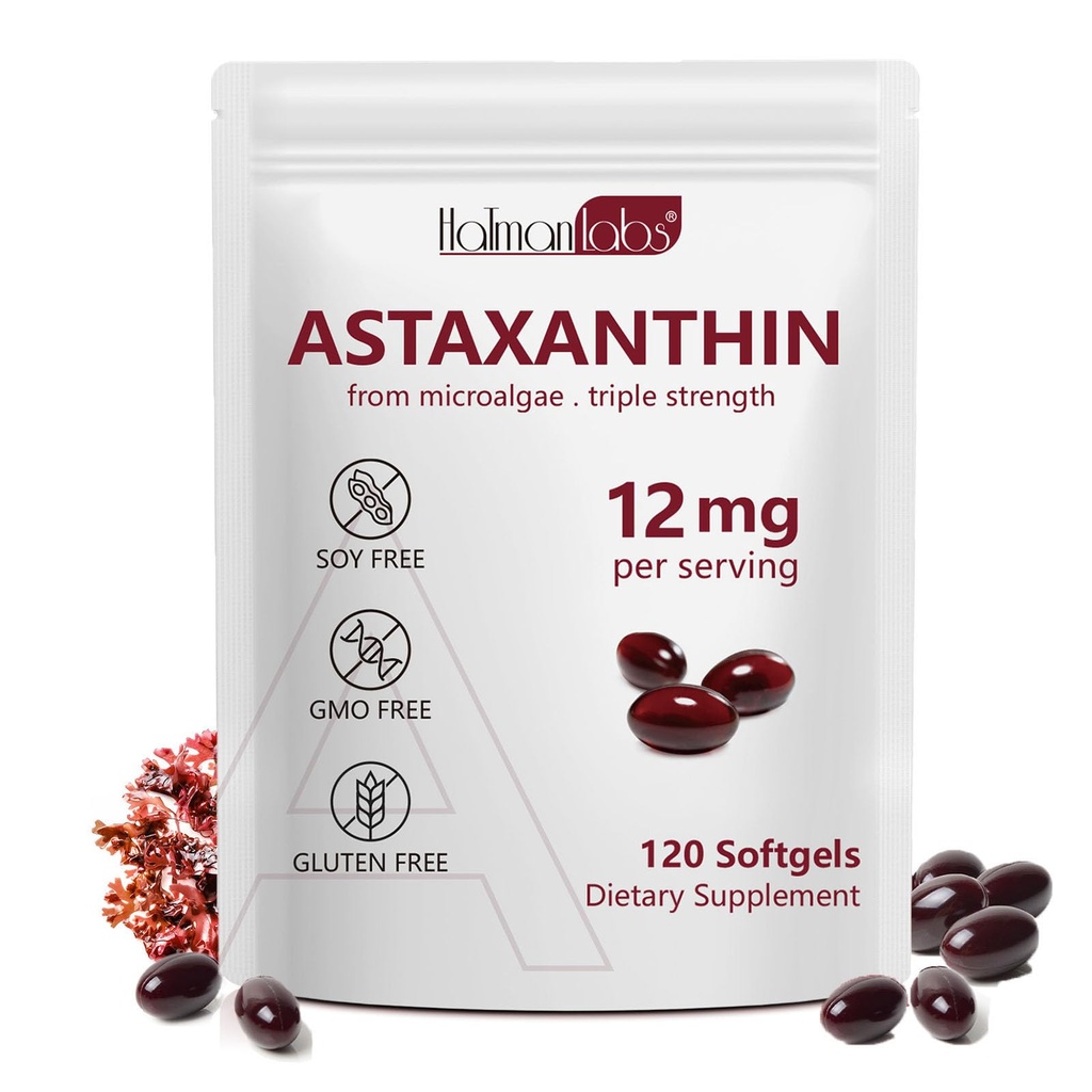 Daiasns Astaxanthin 12mg, Astaxanthin Antioxidant Supplements Supports Eye, Joint, Intern Circulation and Skin Health - Non-GMO,120 Softgels - 4 Month Supply