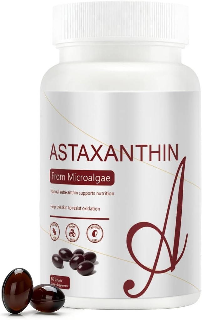 Astaxanthin 12mg | från Natural Microalgae | 60 Softgels (2-månaders leverans) | Lätt att svälja, icke-GMO, Soy-Free
