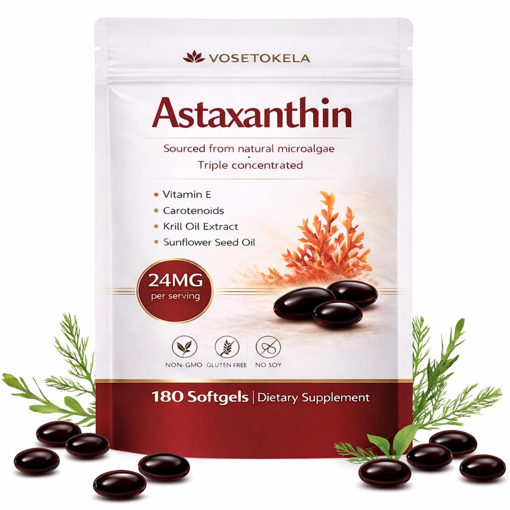 Astaxanthin Supplements, Astaxanthin Antioxidant Capsules, 180 Softgels, 24mg Var och en, 6 månaders leverans, från Microalgae, Gluten-Free, Non-GMO, stöder en hälsosam, balanserad livsstil