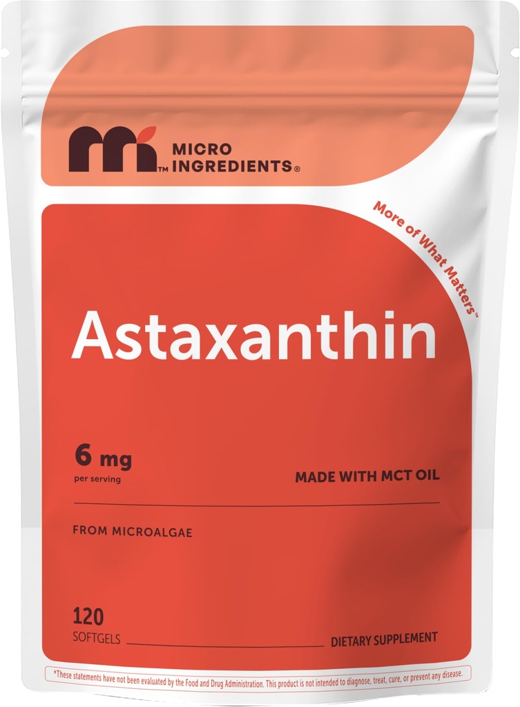Micro Ingredients Astaxanthin 6mg med MCT Oil, 120 Softgels | Premium Astaxanthin Antioxidant Supplements * | Färsk Microalgae Source | Triple Strength, Non-GMO, Gluten Free, No Soy